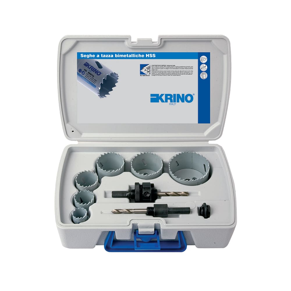 KRINO - ASSORTIMENTO SEGHE A TAZZA BIMETALLICHE HSS IN VALIGETTE DI PLASTICA Kit per elettricisti 22-64