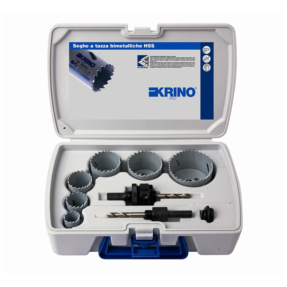 KRINO - ASSORTIMENTO SEGHE A TAZZA BIMETALLICHE HSS IN VALIGETTE DI PLASTICA Kit per elettricisti 16-51