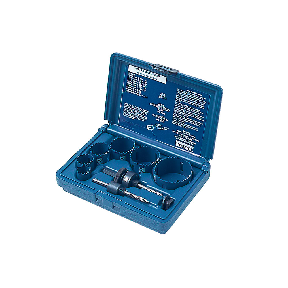 KRINO - ASSORTIMENTO SEGHE A TAZZA BIMETALLICHE “BLU-MOL” IN VALIGETTE DI PLASTICA KIT per idraulici 19-57