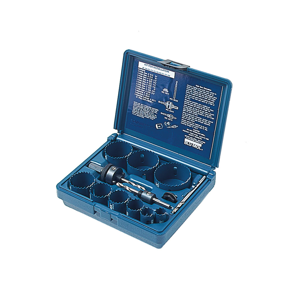 KRINO - ASSORTIMENTO SEGHE A TAZZA BIMETALLICHE “BLU-MOL” IN VALIGETTE DI PLASTICA - KIT PER INSTALLATORI 19-64