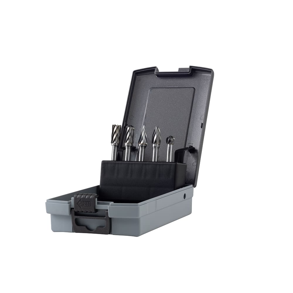 KRINO - ASSORTIMENTO FRESE ROTATIVE METALLO DURO HM1 PER ALLUMINIO IN ABS