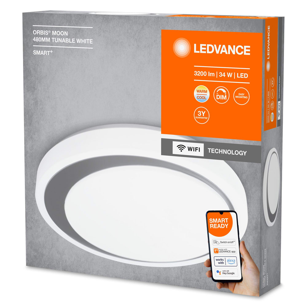 LEDVANCE - Orbis Moon, Smart WiFi LEDV 480mm, Grigio 480 TW
