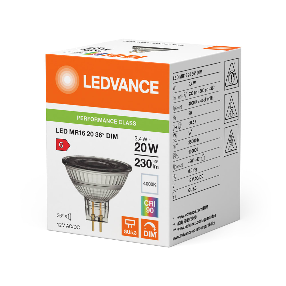 LEDVANCE - Faretto LED, Dimmerabile, 3.4W, 940, GU5.3