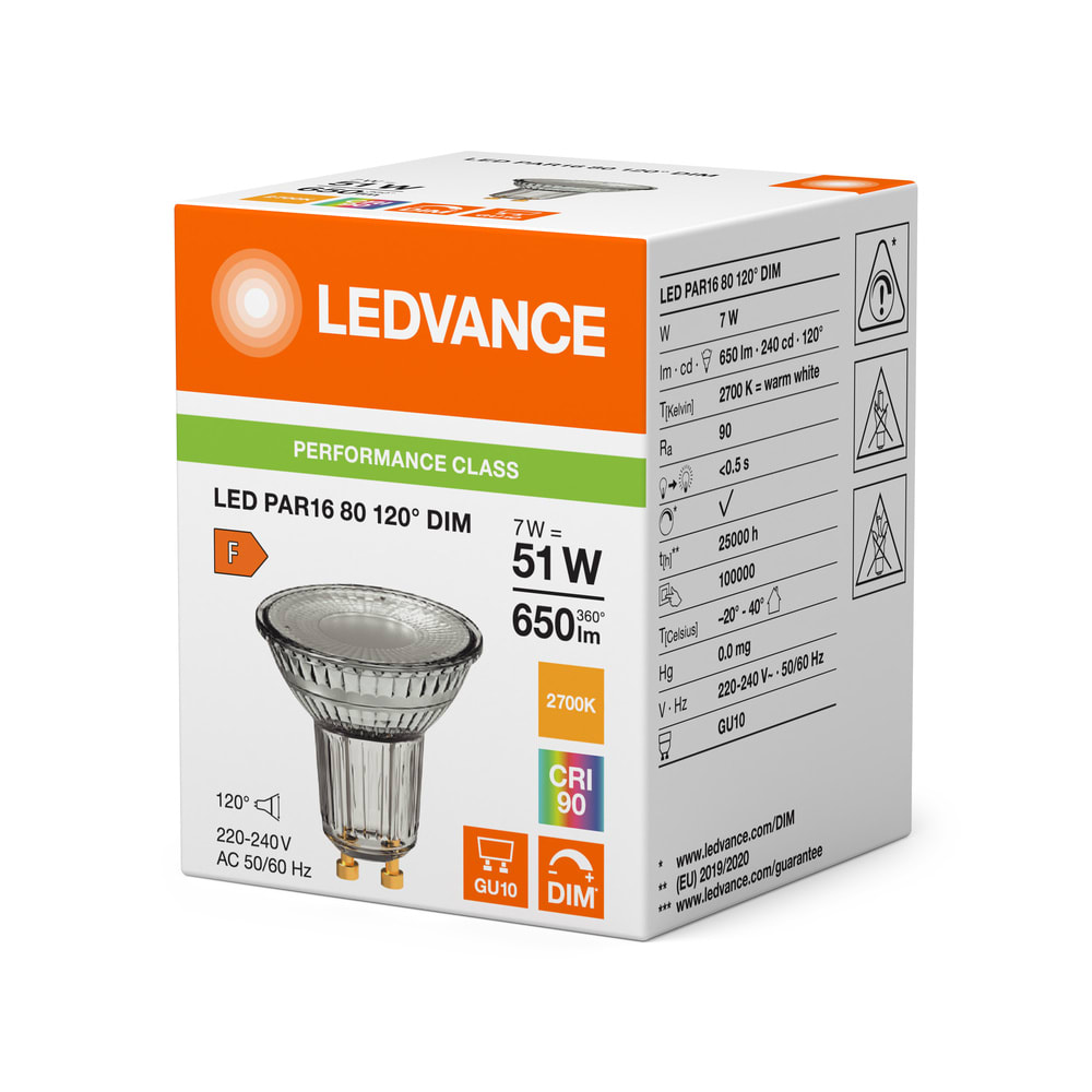 LEDVANCE - Lampada LED, 7W, 2700K, Attacco GU10, Bianco Caldo