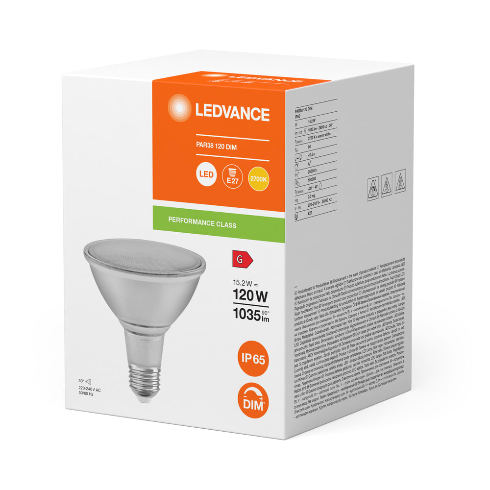 LEDVANCE - Lampada LED PAR38, 15.2W, 927 E27, Luce Calda, Risparmio Energetico, Casa, Ufficio, Interni, Illuminazione Efficiente