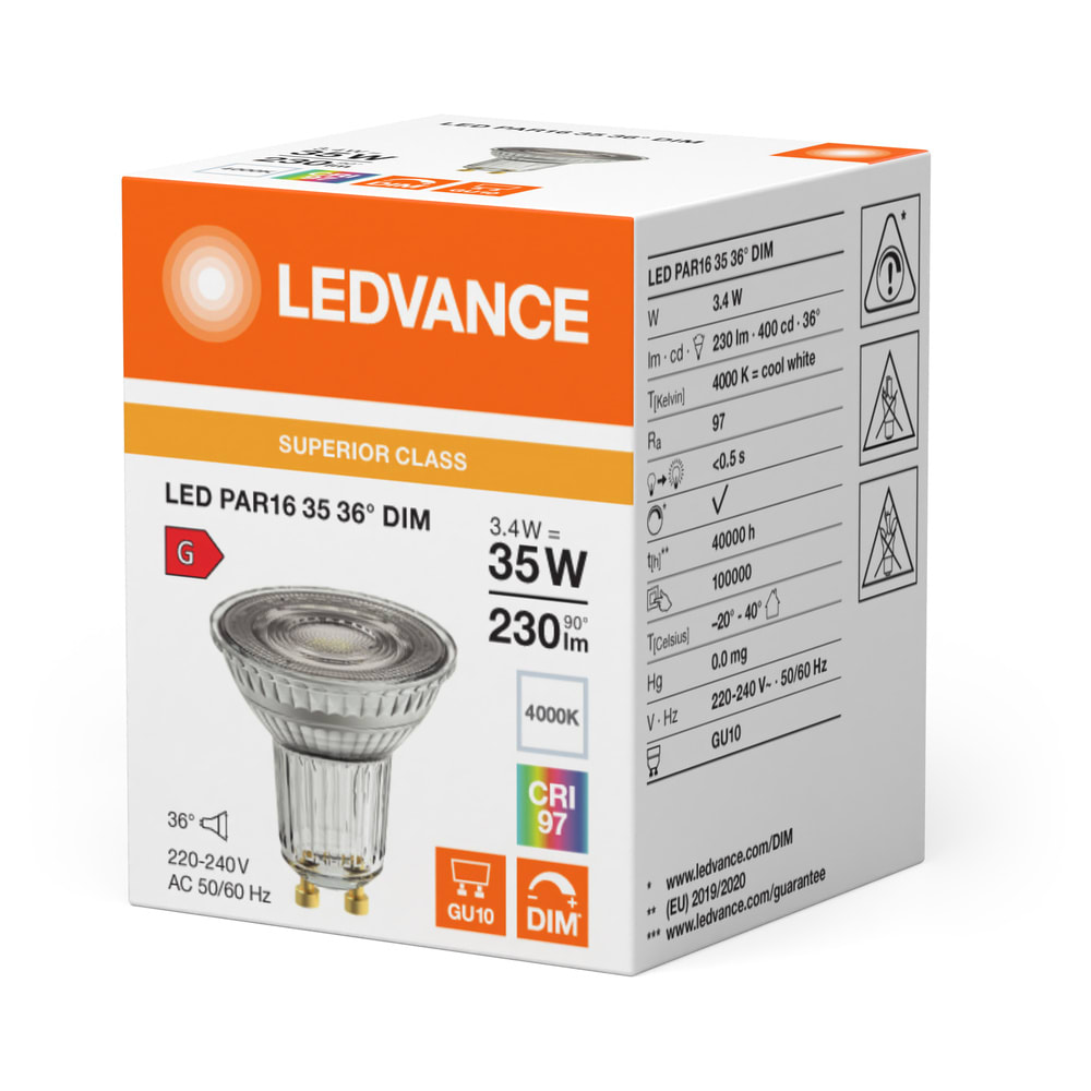 LEDVANCE - Lampada LED PAR16, 3.4W, 940 GU10, Dimmerabile