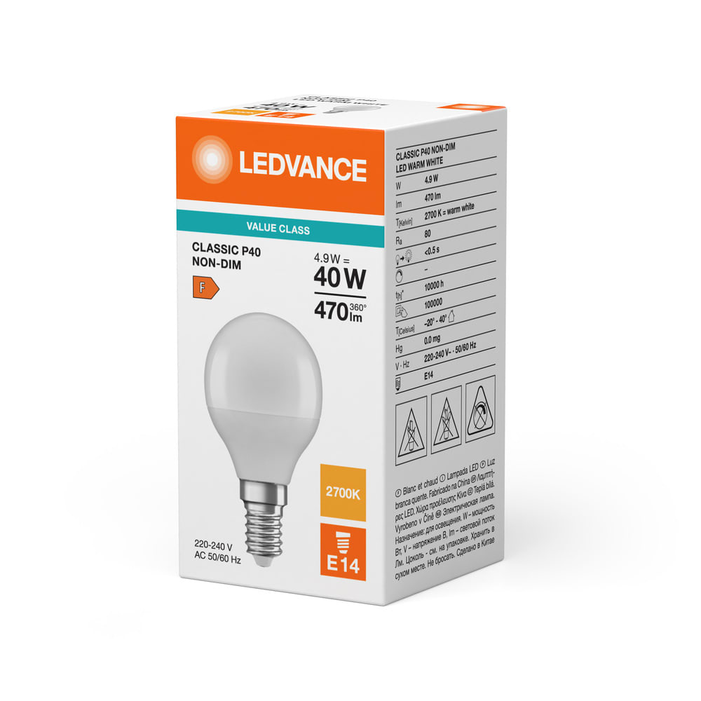 LEDVANCE - Lampadina LED, 4.9W, 827, E14, V, Luce Calda