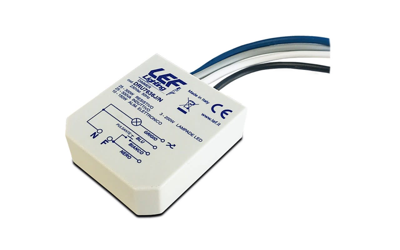 LEF LIGHTING - DIMMER UNIVERSALE con uscita Taglio di Fase 230Vac (LE-TE) 4 FILI DRU7636J/N