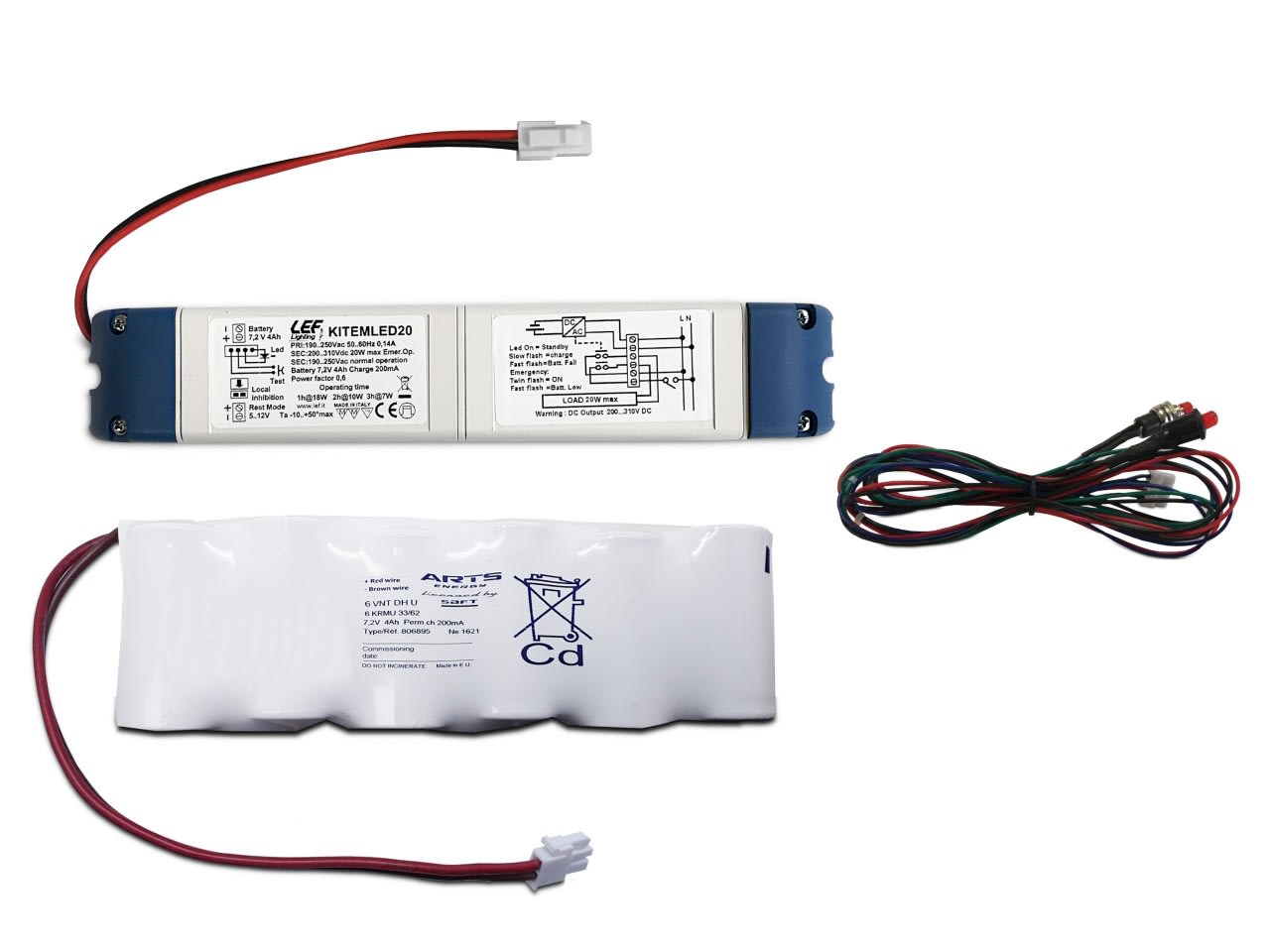 LEF LIGHTING - KIT di EMERGENZA per LED 230Vac 7-20W Autonomia 1-2 ore Batterie a pacchetto