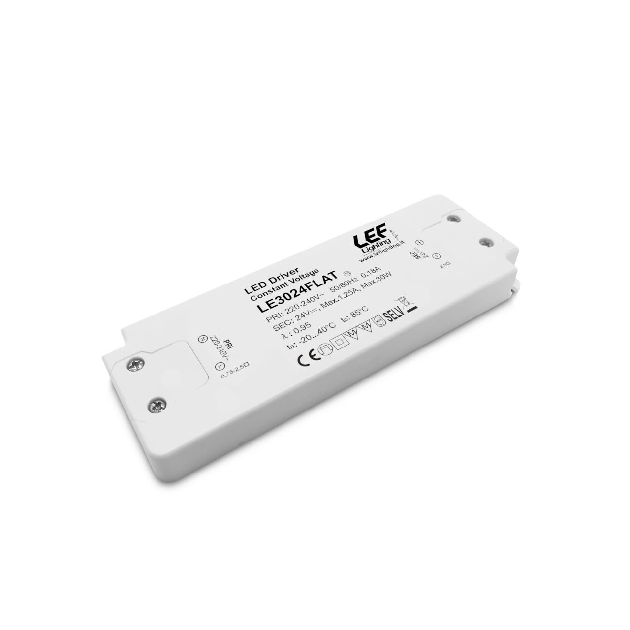 LEF LIGHTING - ALIMENTATORE LED TENSIONE COSTANTE 24Vdc 30W FLAT IP20 ON/OFF