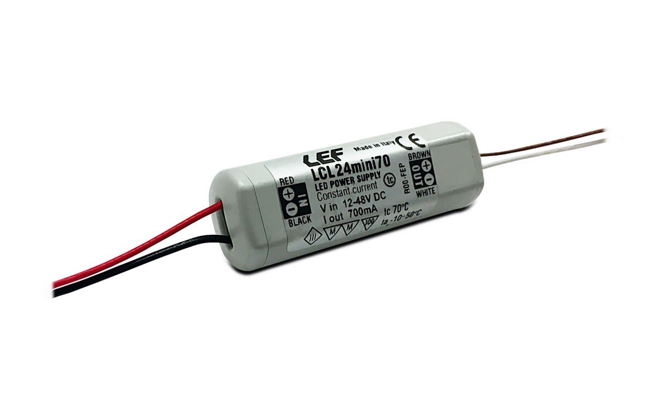 LEF LIGHTING - CONVERTITORE TENSIONE COSTANTE-CORRENTE COSTANTE 12-24-48Vdc 350mA Dimmerabile LCL-24MINI35