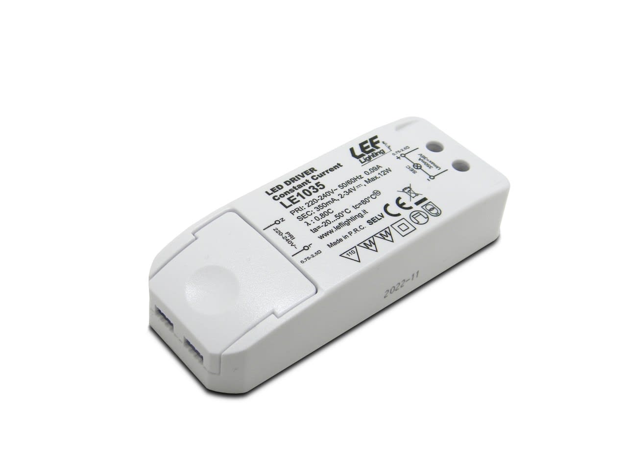 LEF LIGHTING - ALIMENTATORE LED CORRENTE COSTANTE 350mA 3-30Vdc 10W IP20 ON/OFF LE1035