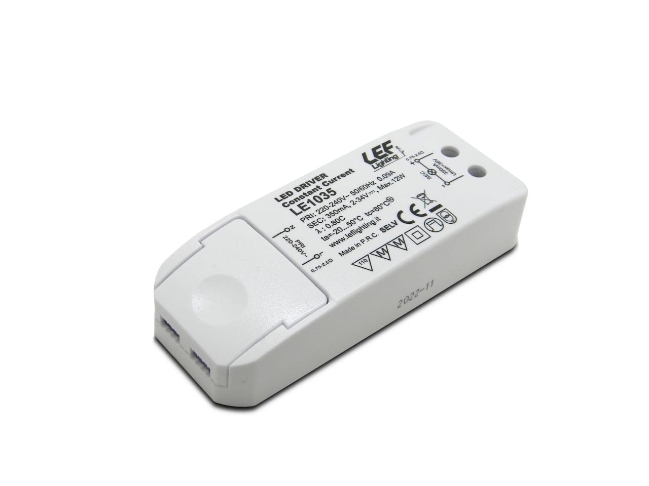 LEF LIGHTING - ALIMENTATORE LED CORRENTE COSTANTE 350mA 3-30Vdc 10W IP20 ON/OFF