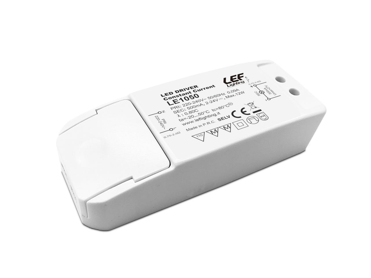 LEF LIGHTING - ALIMENTATORE LED CORRENTE COSTANTE 500mA 3-20Vdc 10W IP20 ON/OFF LE1050