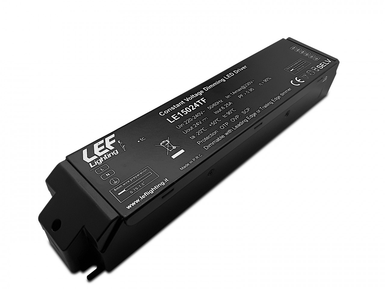 LEF LIGHTING - ALIMENTATORE LED TENSIONE COSTANTE 24Vdc 150W IP20 Dimmerabile a Taglio di Fase