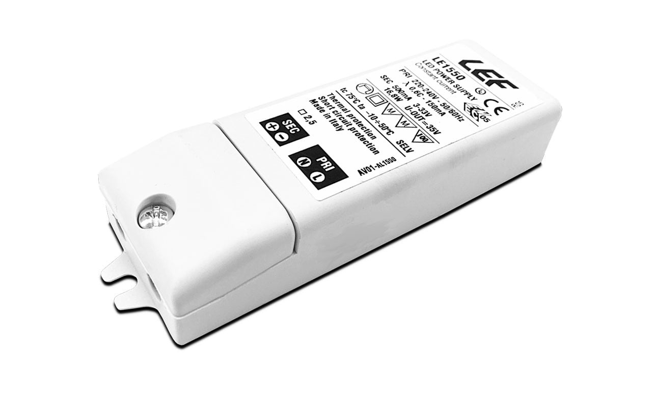 LEF LIGHTING - ALIMENTATORE LED CORRENTE COSTANTE 500mA 3-33Vdc 16,8W IP20 ON/OFF