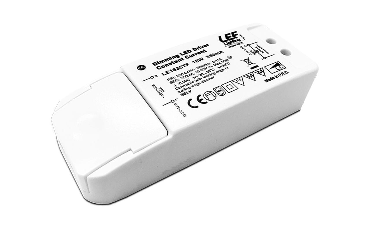 LEF LIGHTING - ALIMENTATORE LED CORRENTE COSTANTE 350mA 26-52Vdc 9,1-18,2W IP20 Dimmerabile