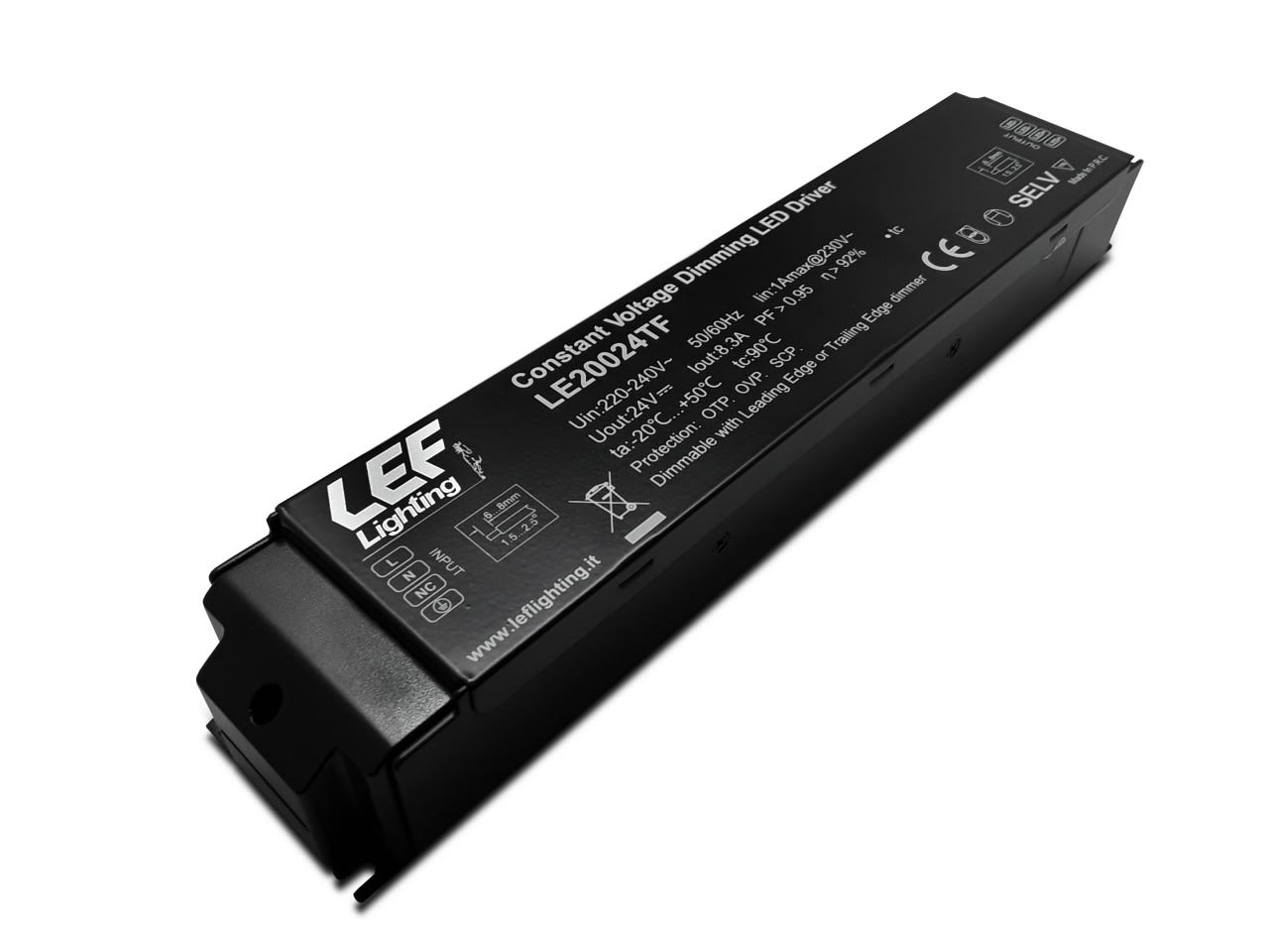 LEF LIGHTING - ALIMENTATORE LED TENSIONE COSTANTE 24Vdc 200W IP20 Dimmerabile a Taglio di Fase