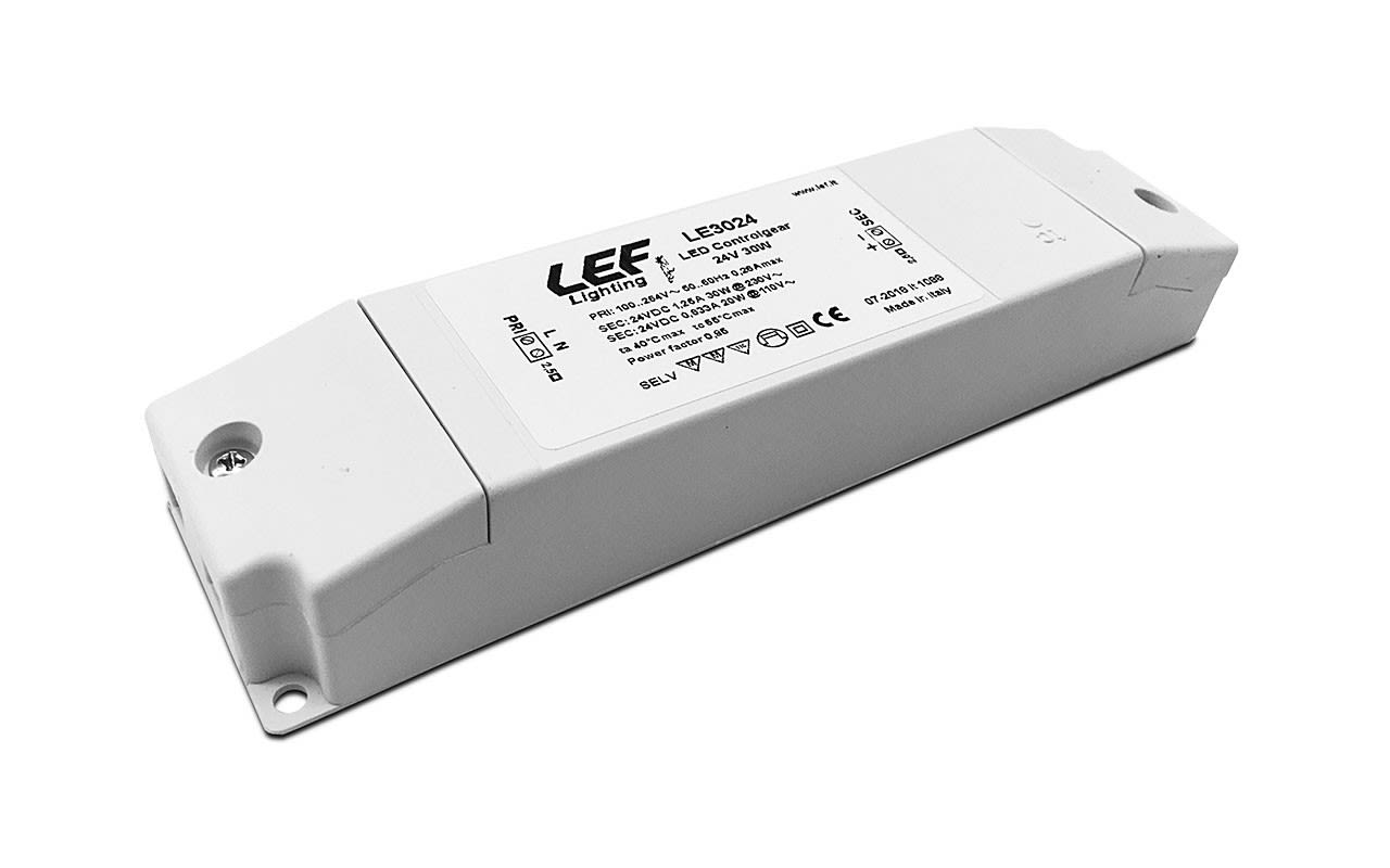 LEF LIGHTING - ALIMENTATORE LED TENSIONE COSTANTE 24Vdc 30W IP20 ON/OFF LE3024