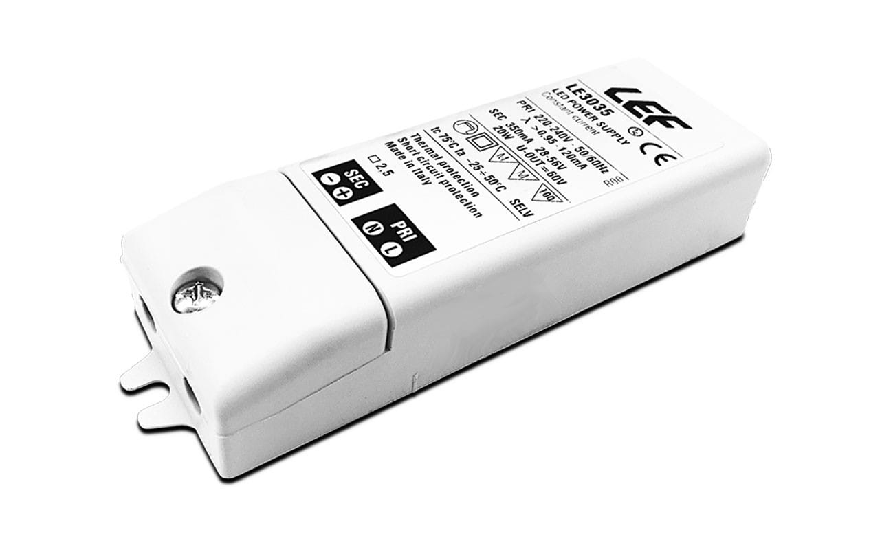 LEF LIGHTING - ALIMENTATORE LED CORRENTE COSTANTE 350mA 28-56Vdc 9,8-19,6W IP20 ON/OFF