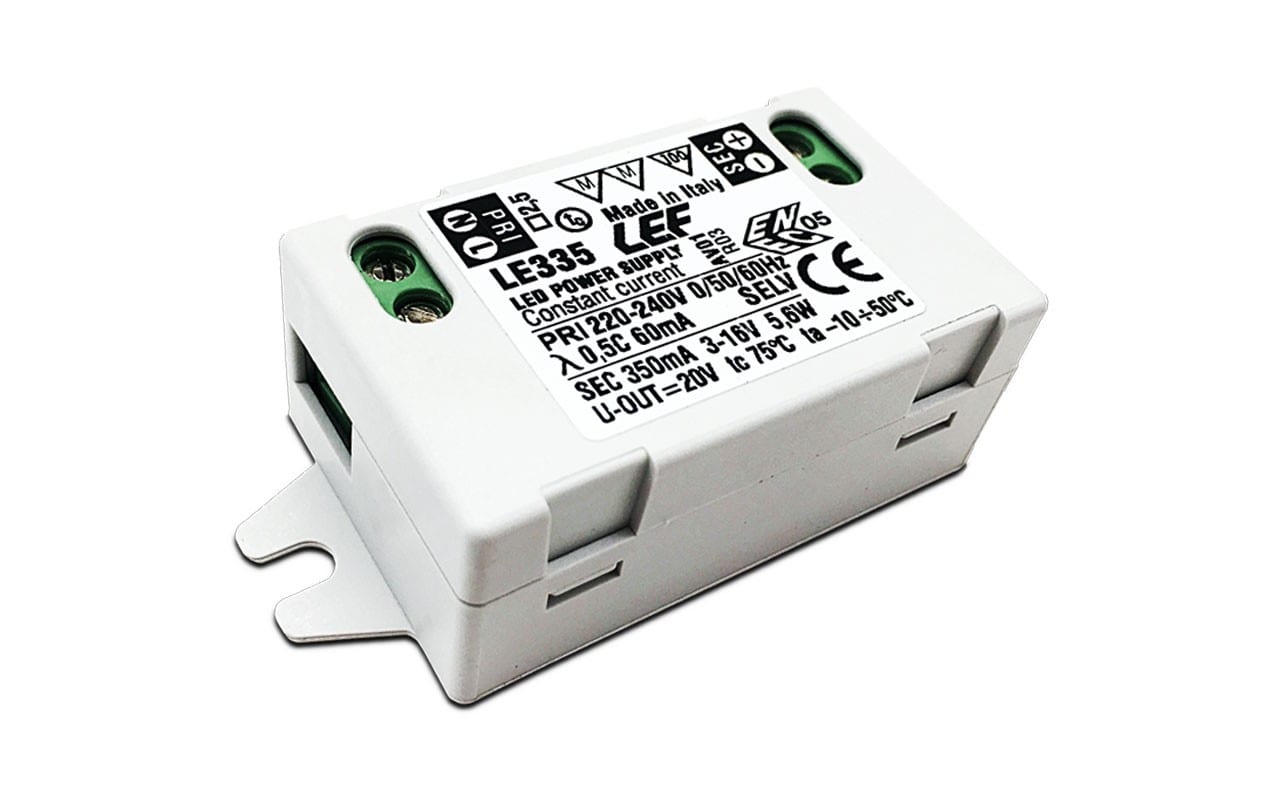 LEF LIGHTING - ALIMENTATORE LED CORRENTE COSTANTE 350mA 3-16Vdc 5,6W IP20 ON/OFF