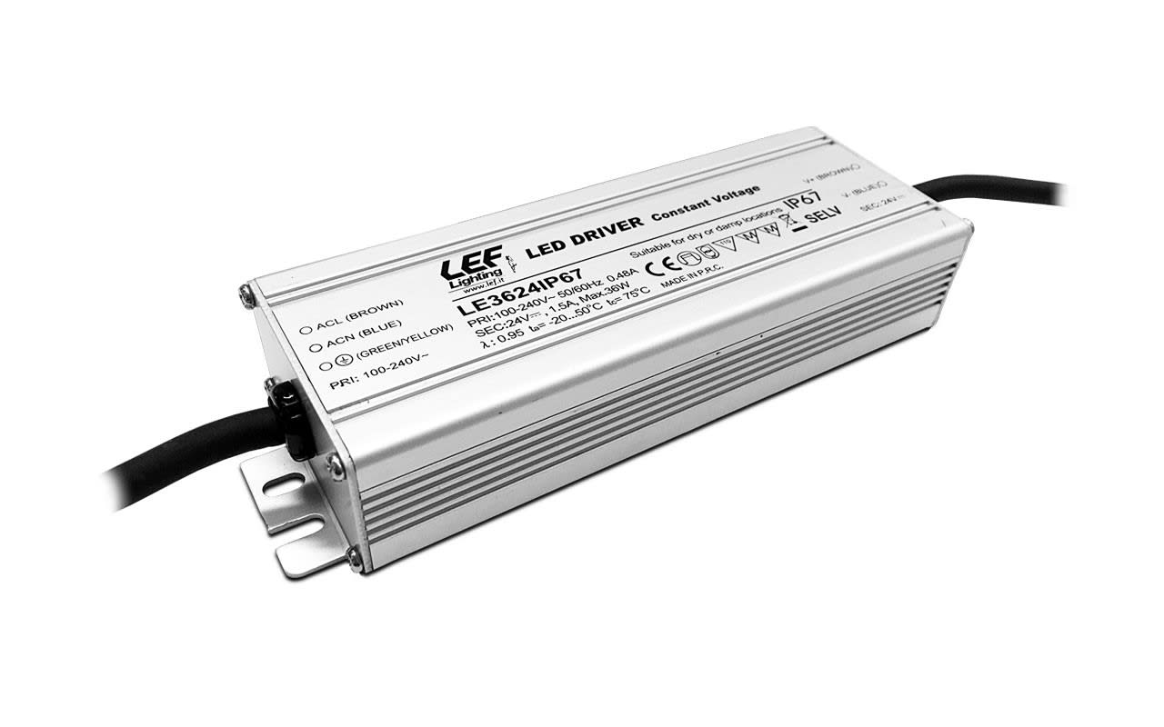 LEF LIGHTING - ALIMENTATORE LED TENSIONE COSTANTE 24Vdc 36W IP67 ON/OFF