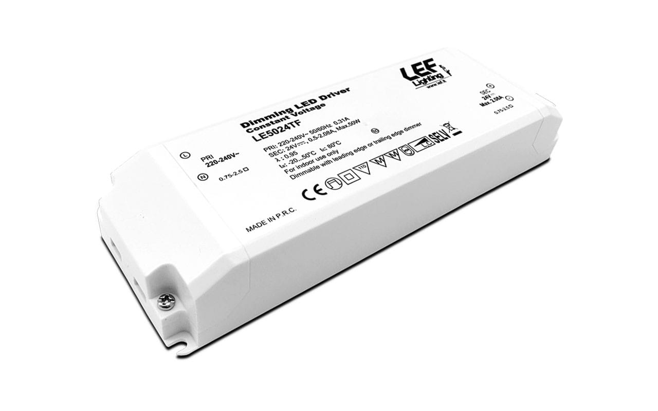 LEF LIGHTING - ALIMENTATORE LED TENSIONE COSTANTE 24Vdc 50W IP20 Dimmerabile a Taglio di Fase LE5024TF
