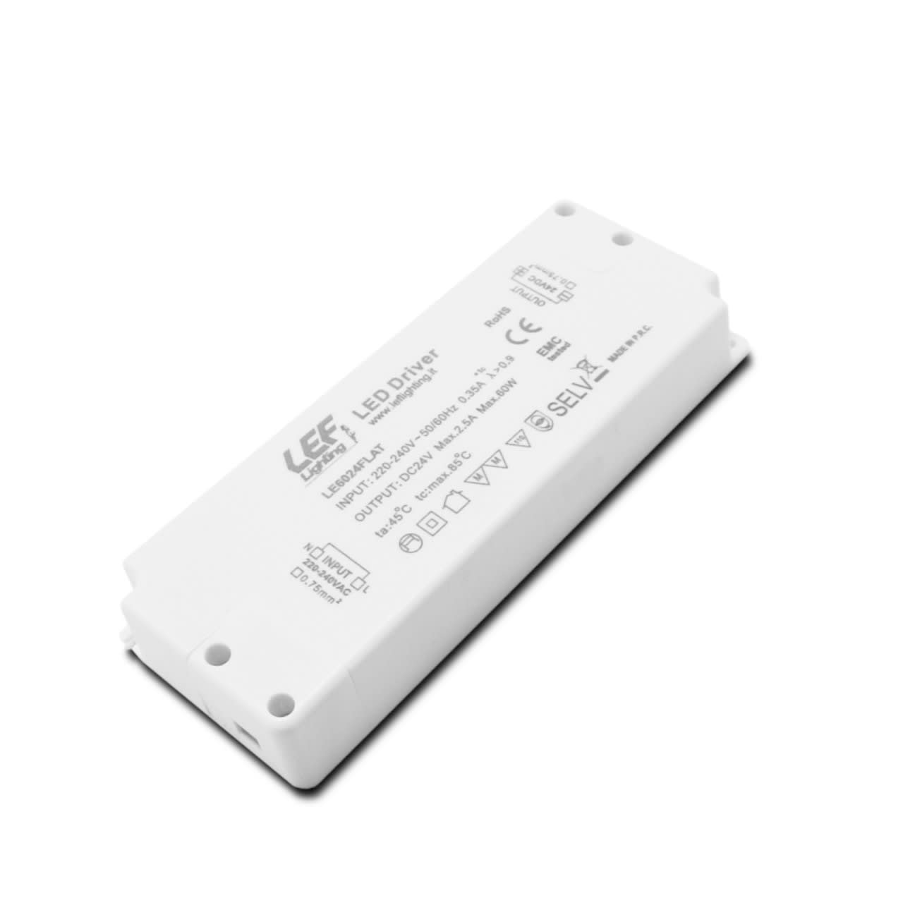 LEF LIGHTING - ALIMENTATORE LED TENSIONE COSTANTE 24Vdc 60W FLAT IP20 ON/OFF LE6024FLAT