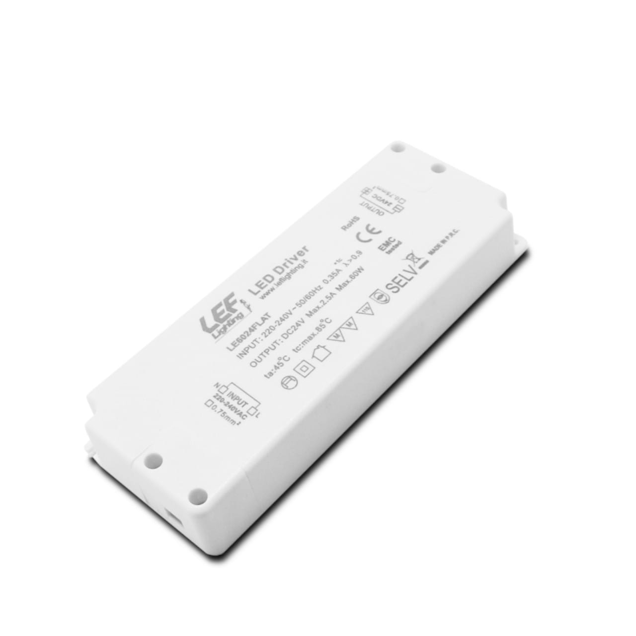 LEF LIGHTING - ALIMENTATORE LED TENSIONE COSTANTE 24Vdc 60W FLAT IP20 ON/OFF