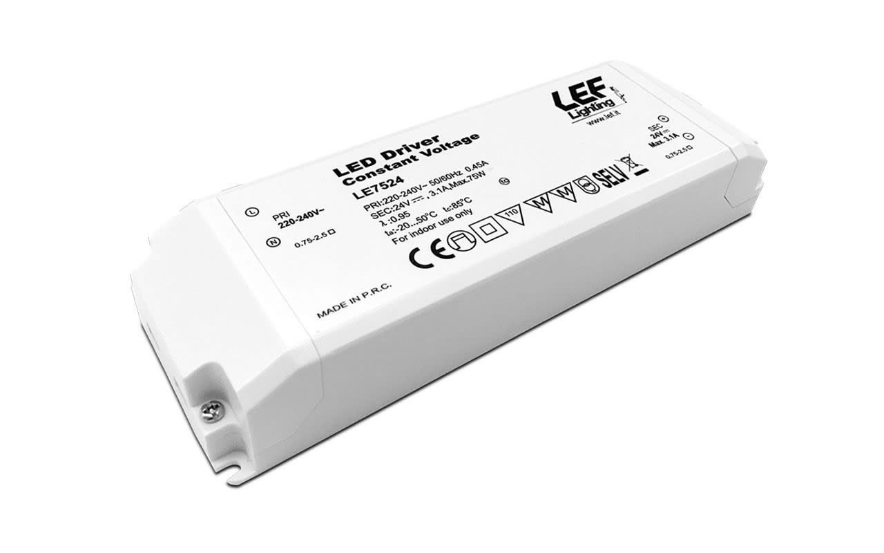LEF LIGHTING - ALIMENTATORE LED TENSIONE COSTANTE 24Vdc 75W IP20 ON/OFF
