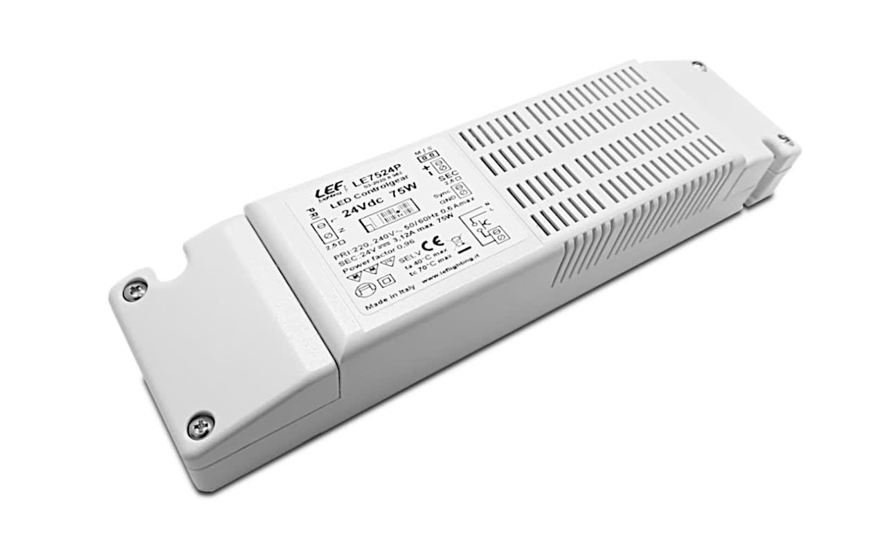 LEF LIGHTING - ALIMENTATORE LED TENSIONE COSTANTE 24Vdc 75W IP20 Dimmerabile PUSH