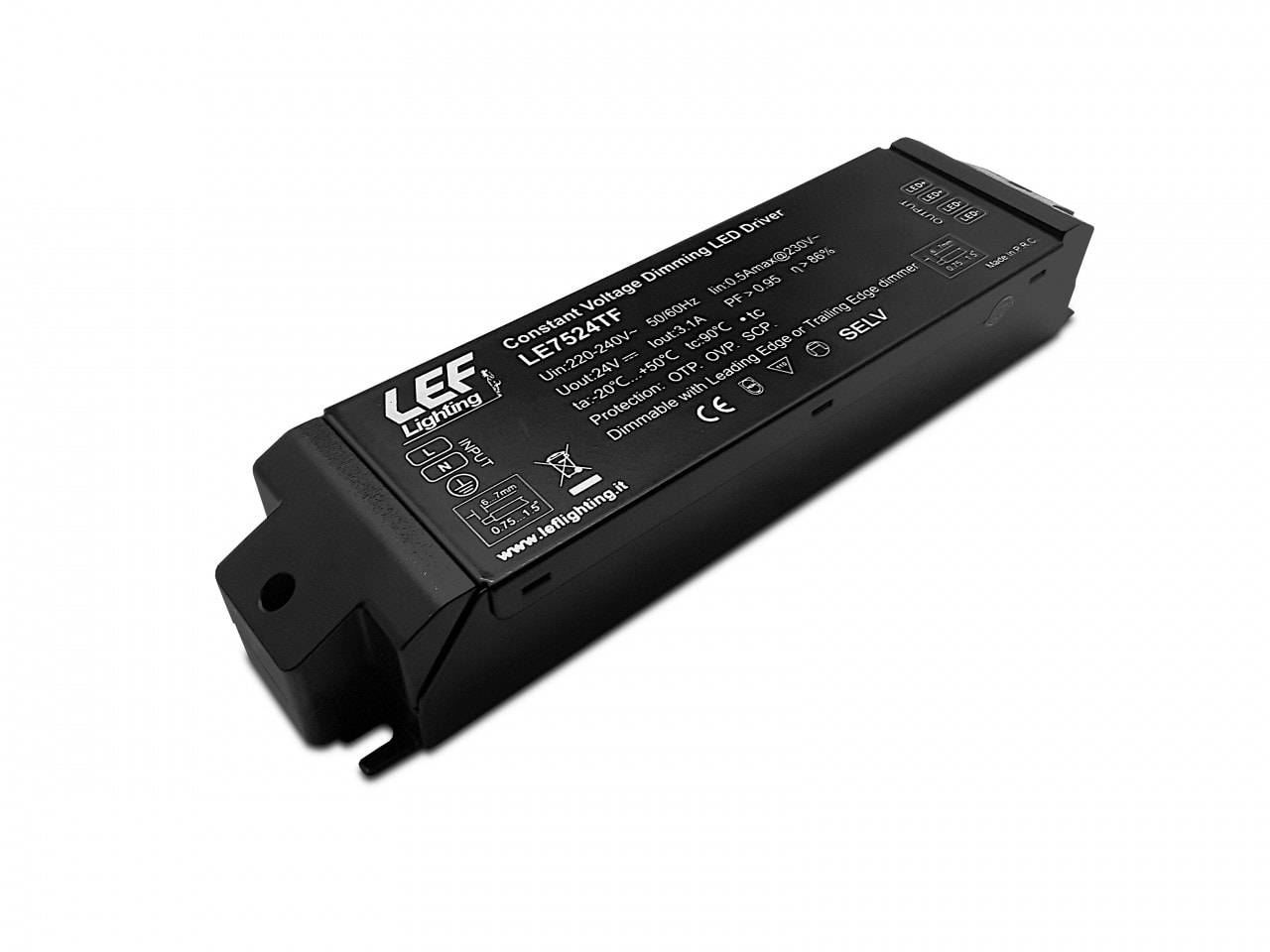 LEF LIGHTING - ALIMENTATORE LED TENSIONE COSTANTE 24Vdc 75W IP20 Dimmerabile a Taglio di Fase LE7524TF