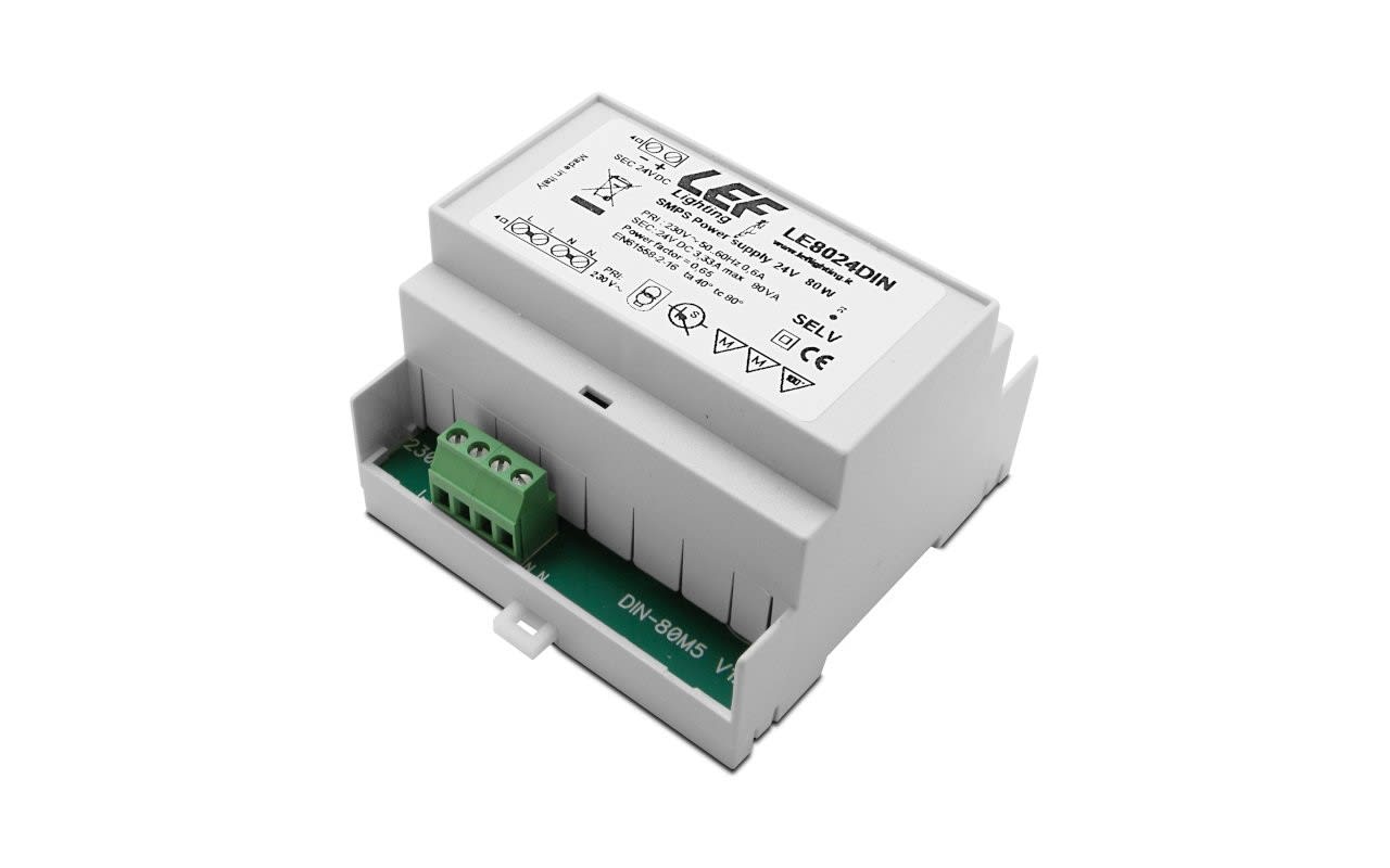 LEF LIGHTING - ALIMENTATORE LED TENSIONE COSTANTE 80W 24VDC PER GUIDA DIN 5