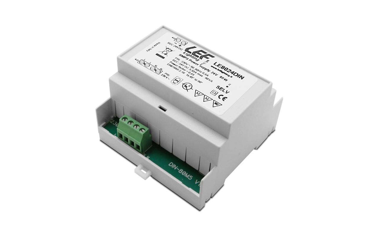 LEF LIGHTING - ALIMENTATORE LED TENSIONE COSTANTE 80W 24VDC PER GUIDA DIN 5