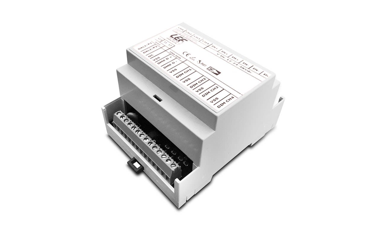 LEF LIGHTING - INTERFACCIA DI DIMMERAZIONE A 4 CANALI PER LED IN TENSIONE 12-24-48V 8A IP20