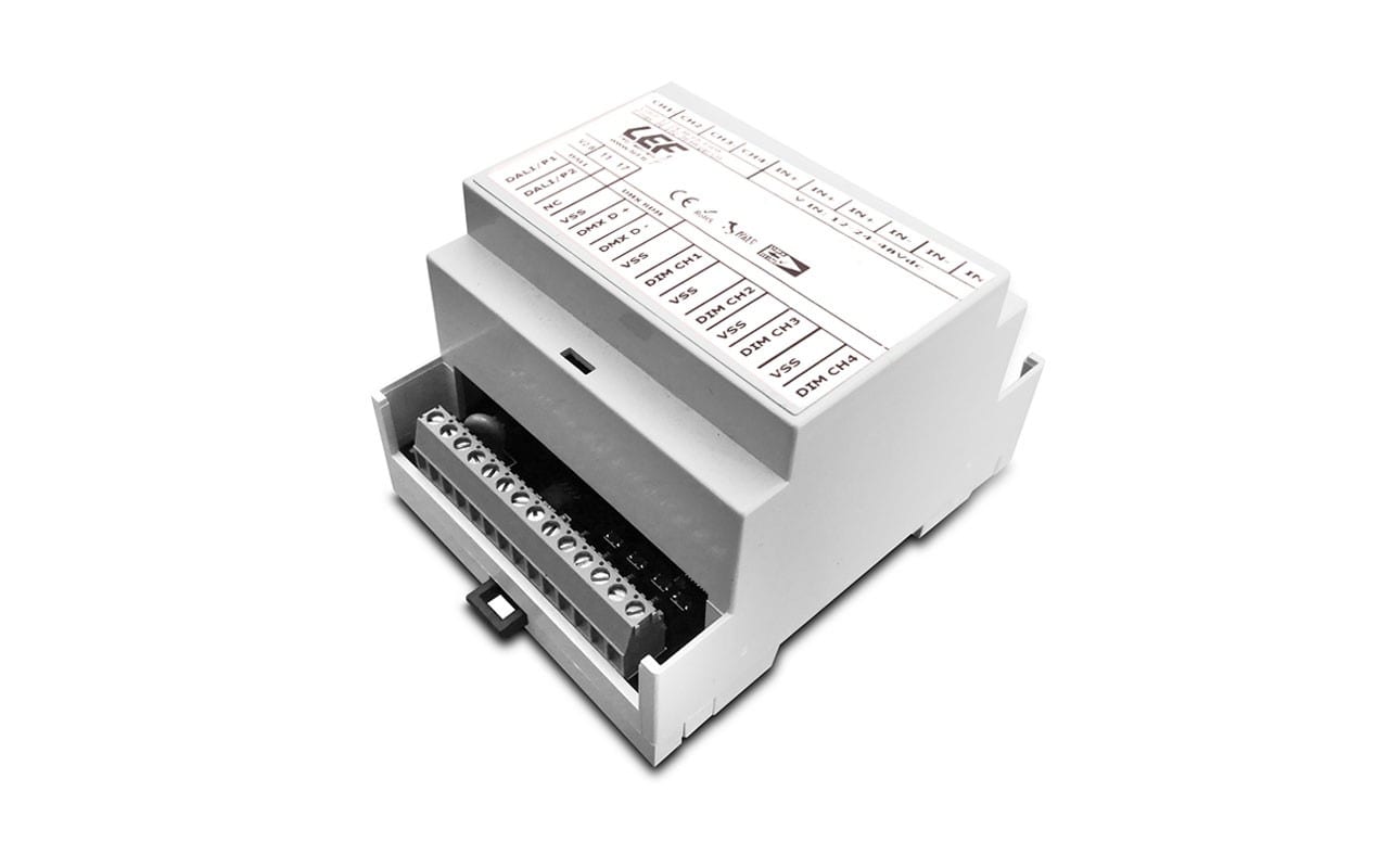 LEF LIGHTING - INTERFACCIA DI DIMMERAZIONE A 4 CANALI PER LED IN TENSIONE 12-24-48V 8A IP20