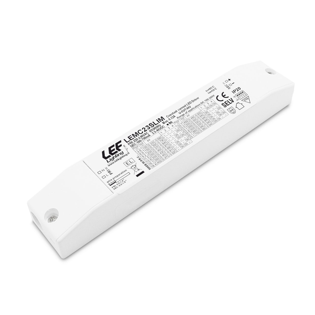 LEF LIGHTING - ALIMENTATORE LED MULTICORRENTE COSTANTE 100÷700mA 4,6÷23W IP20 ON-OFF