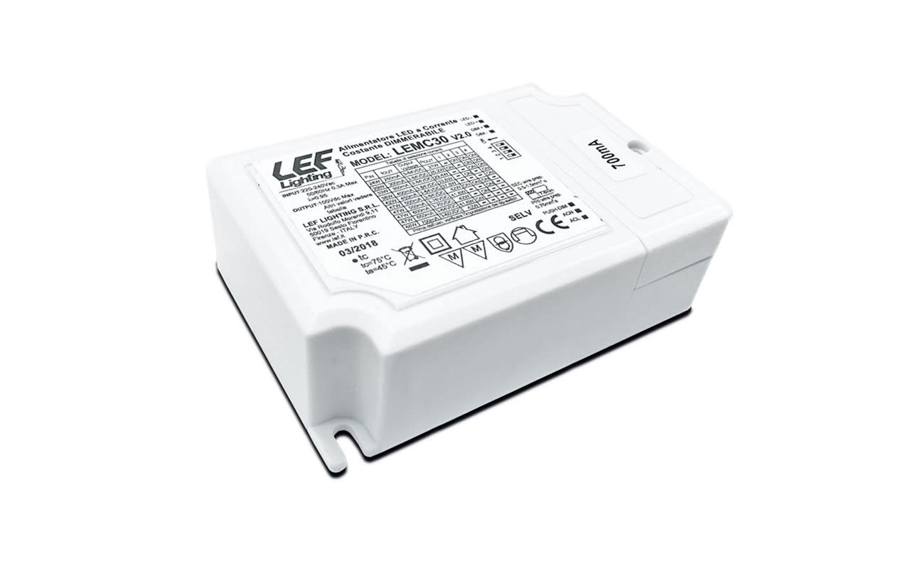 LEF LIGHTING - ALIMENTATORE LED MULTICORRENTE 250/300/350/400/450/500/550/600/650/700mA 21÷42 LEMC30