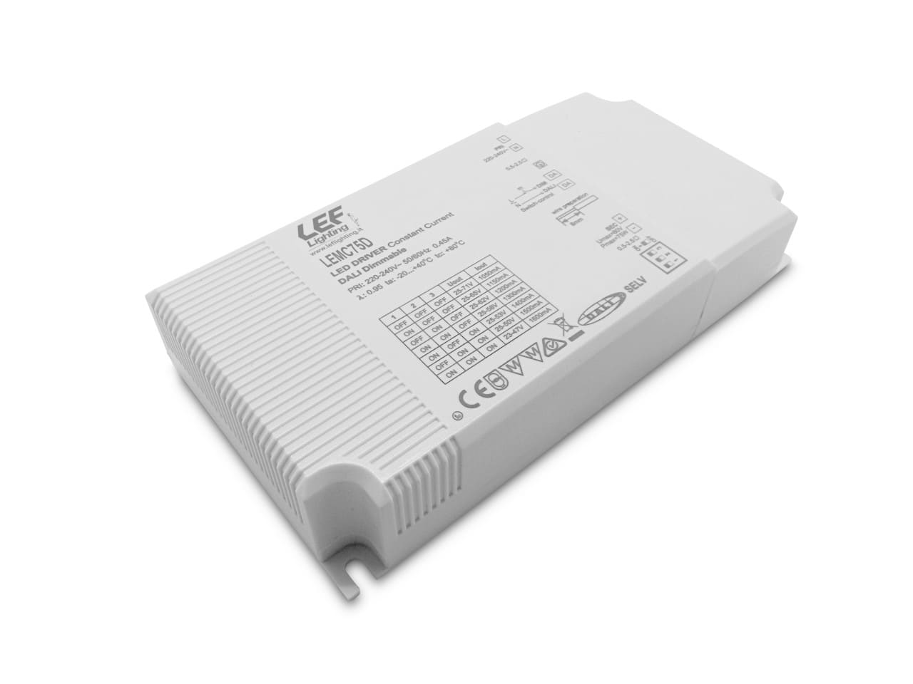LEF LIGHTING - ALIMENTATORE LED DRIVER 1050÷1600MA 75W DIMMERABILE CON SEGNALE DALI/PULSANTE