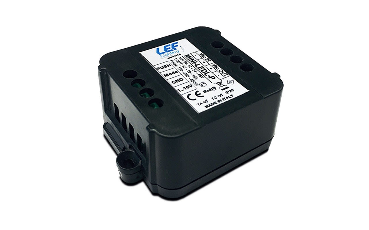 LEF LIGHTING - INTERFACCIA DI DIMMERAZIONE PER LED IN TENSIONE 12-24-48V 10A IP20 PUSH/1-10V MINI-LEDL-P