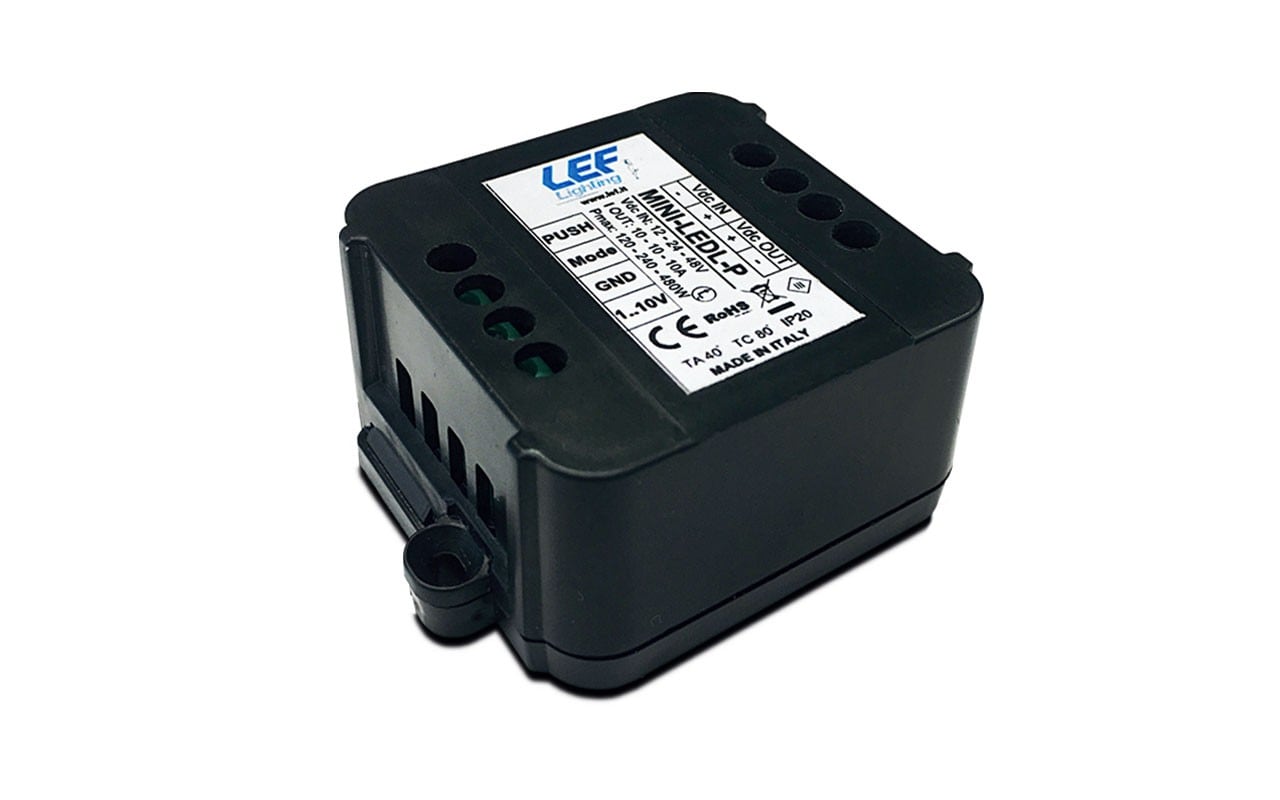 LEF LIGHTING - INTERFACCIA DI DIMMERAZIONE PER LED IN TENSIONE 12-24-48V 10A IP20 PUSH/1-10V