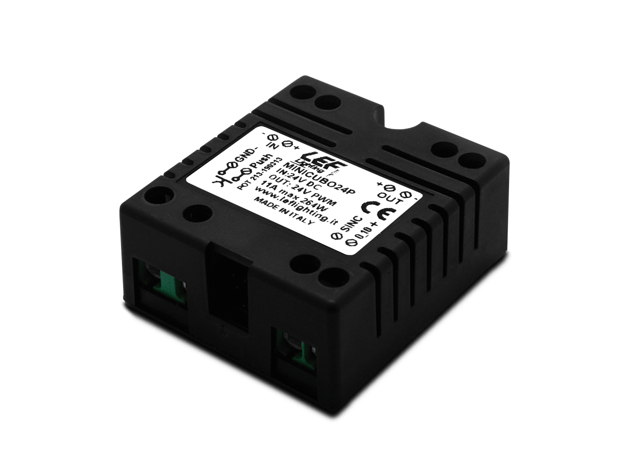 LEF LIGHTING - INTERFACCIA DI DIMMERAZIONE PER LED 24VDC 11A CON COMANDO PUSH/0-10V/POT 47Kohm MINICUBO24P