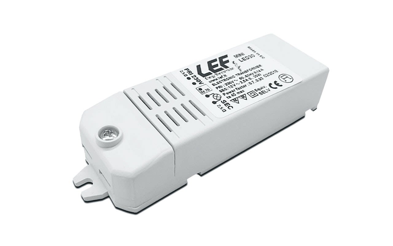 LEF LIGHTING - TRASFORMATORE ELETTRONICO PER LAMPADE ALOGENE E LED 12Vac 1-30W IP20