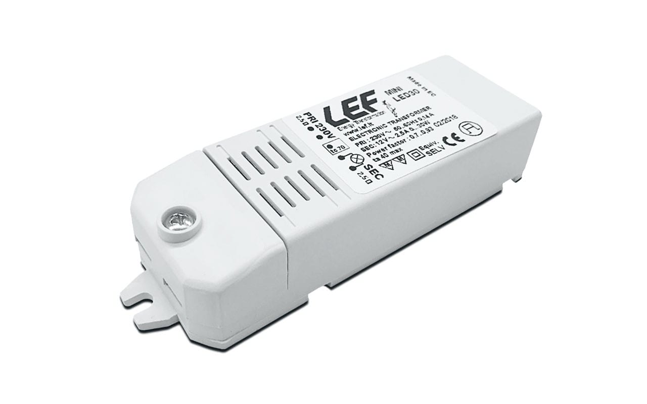 LEF LIGHTING - TRASFORMATORE ELETTRONICO PER LAMPADE ALOGENE E LED 12Vac 1-30W IP20
