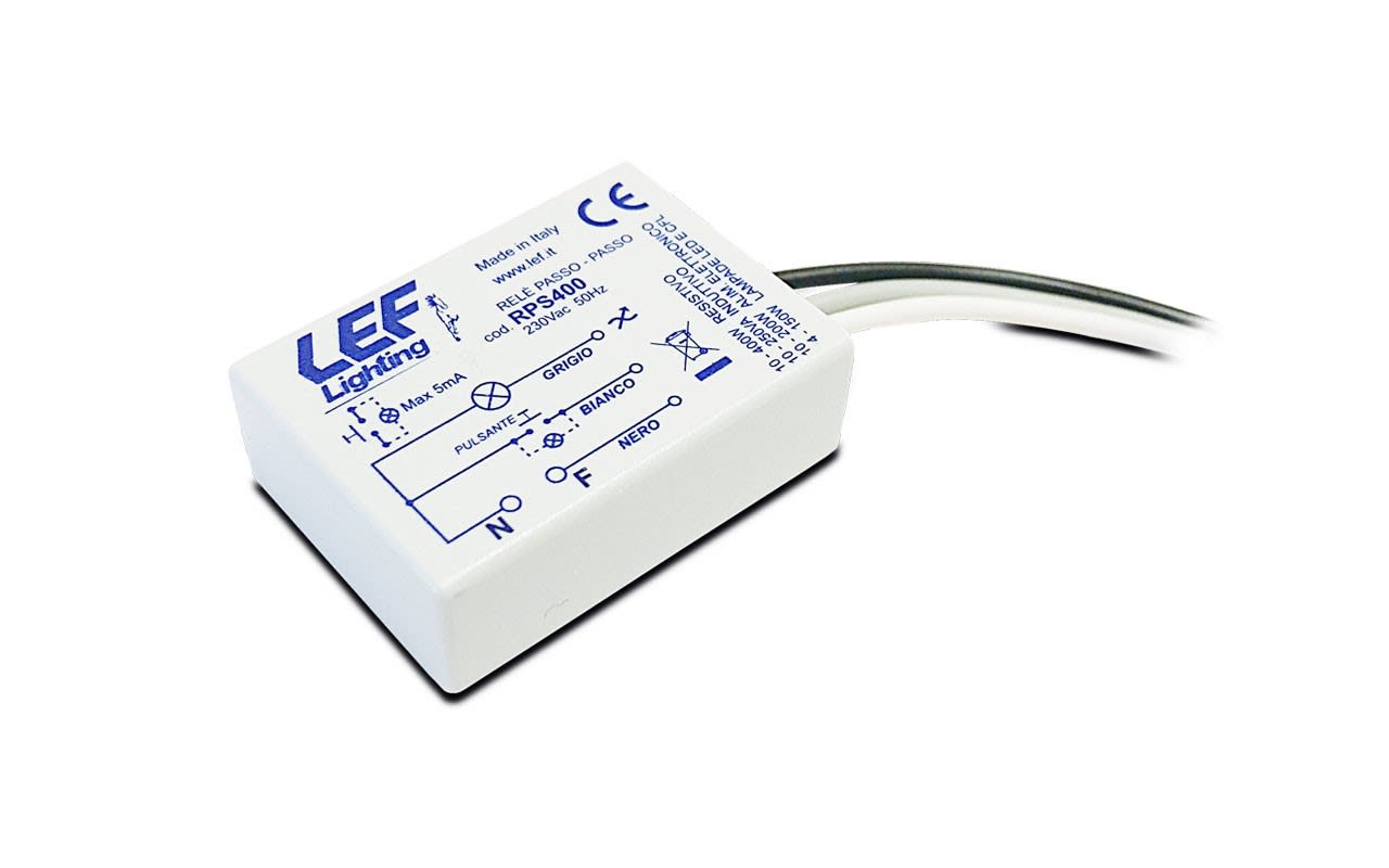 LEF LIGHTING - RELE' PASSO-PASSO ELETTRONICO SILENZIOSO (max 400W) 3 FILI CONTROLLAB. PULSANTE RPS400