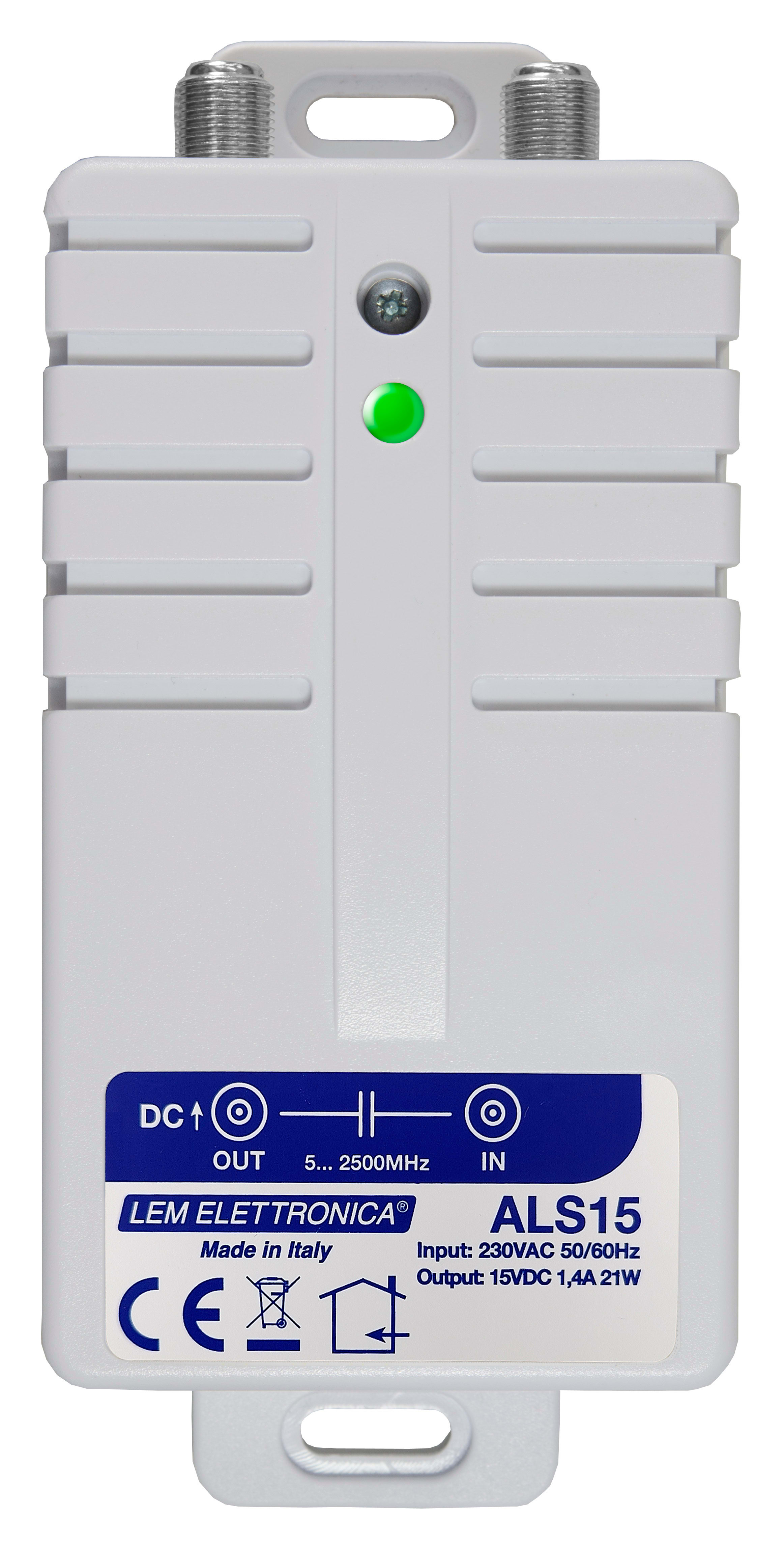 LEM ELETTRONICA - Alimentatore Switching ALS15 15VDC-1,40A-21W, inseritore di tensione integrato, connettore F.