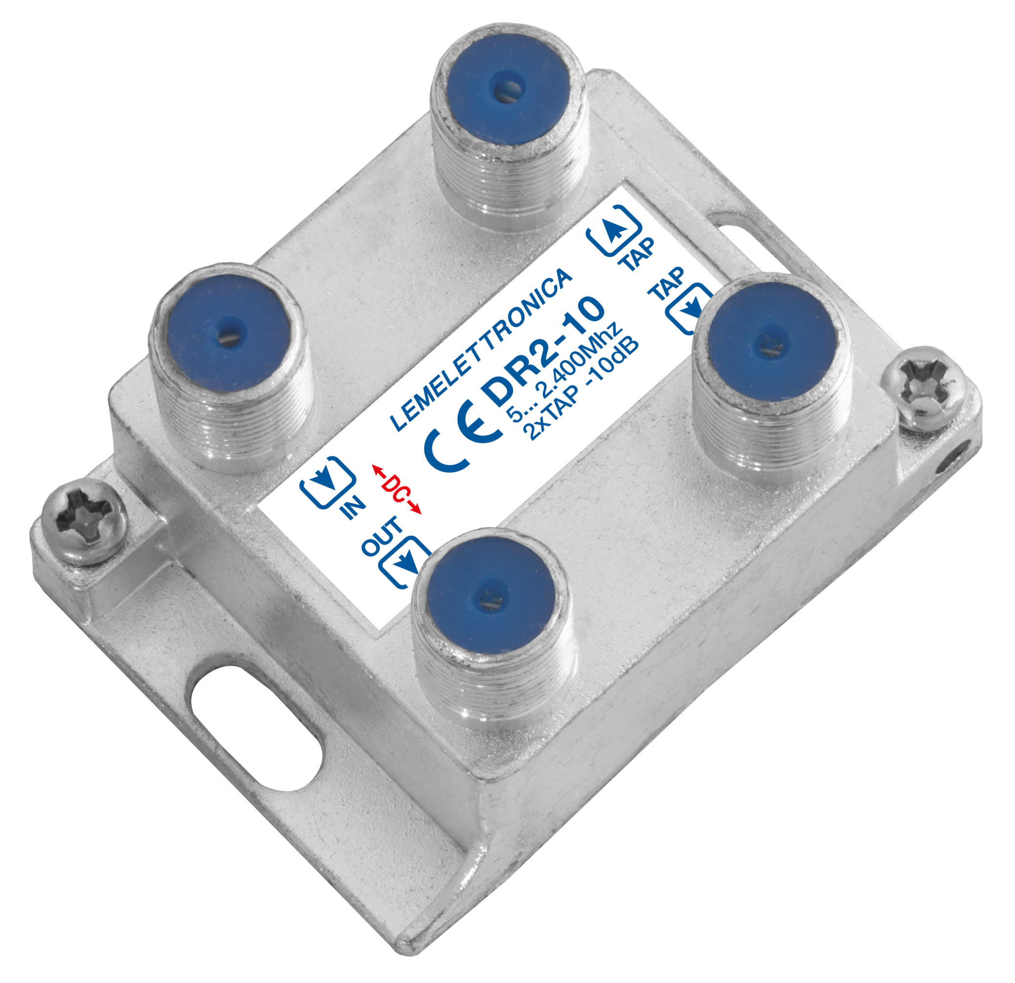 LEM ELETTRONICA - Derivatore verticale DR2-25 a 2 vie, connettori F, banda passante 5…2.400Mhz, perdita di derivazione 25dB.