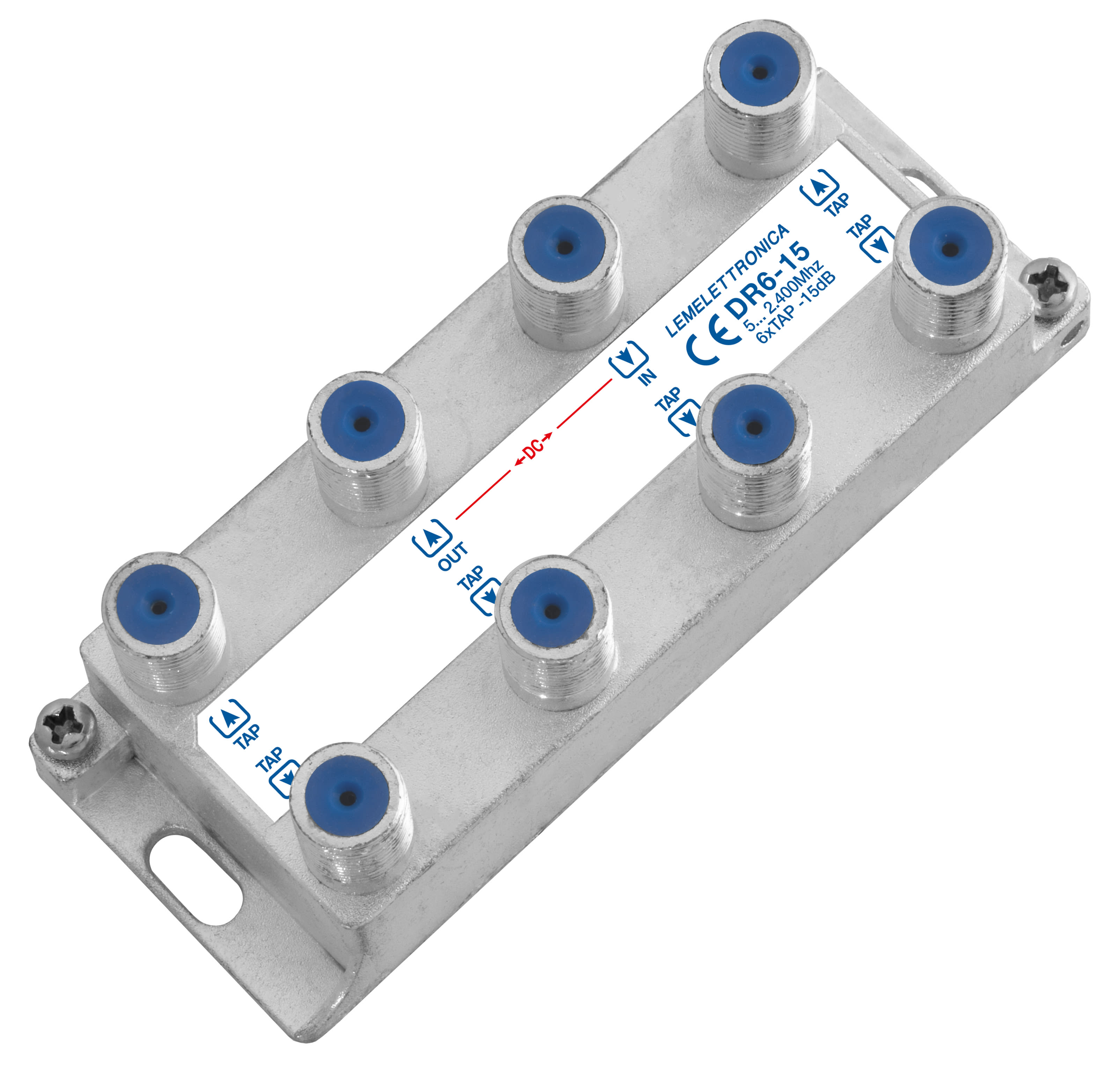 LEM ELETTRONICA - Derivatore verticale DR6-15 a 6 vie, connettori F, banda passante 5…2.400Mhz, perdita di derivazione 18dB.