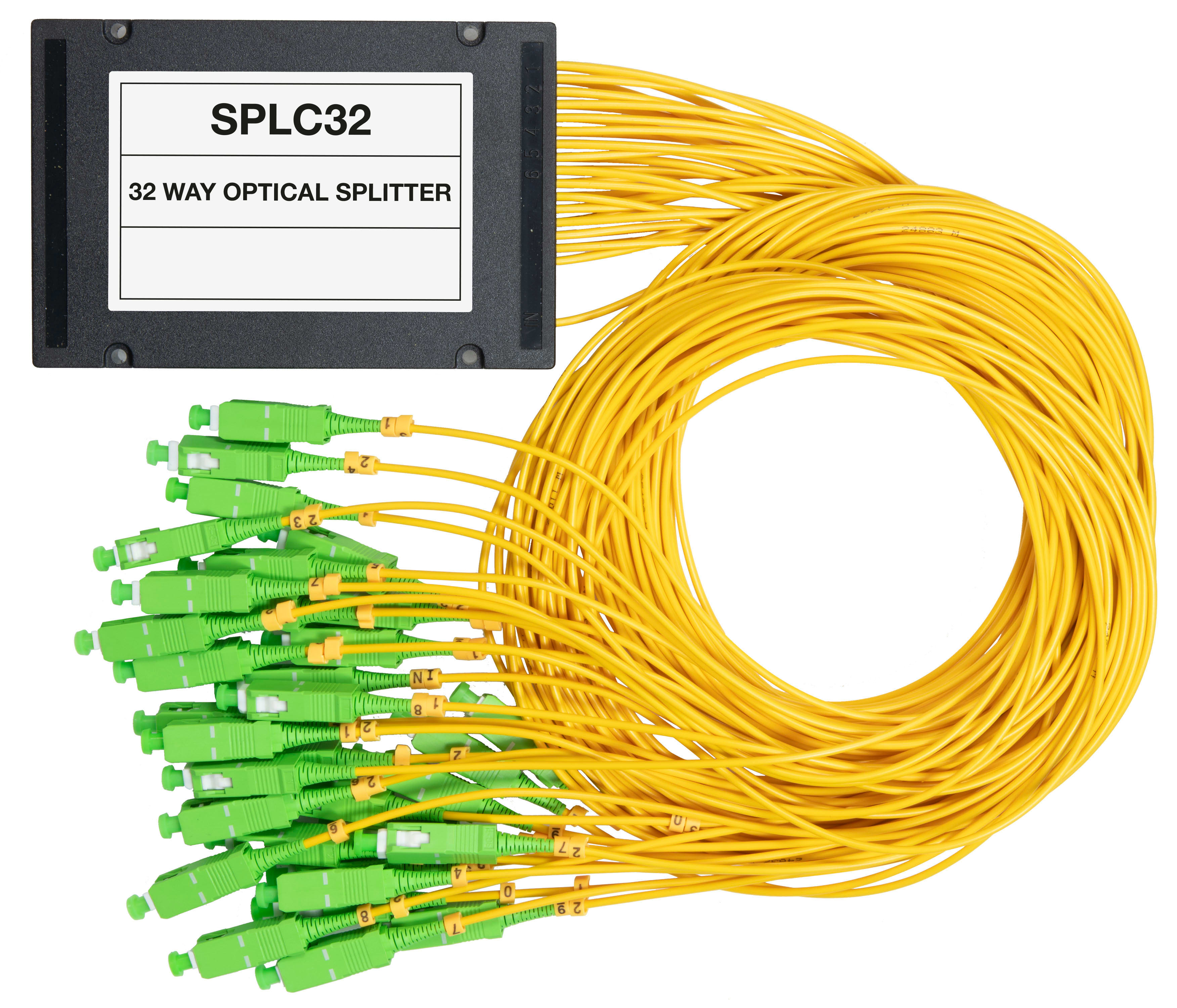 LEM ELETTRONICA - Splitter ottico SPLC32 a 32 vie, connettore SC/APC, 1260-1650nm, perdita passaggio massima 17dB.