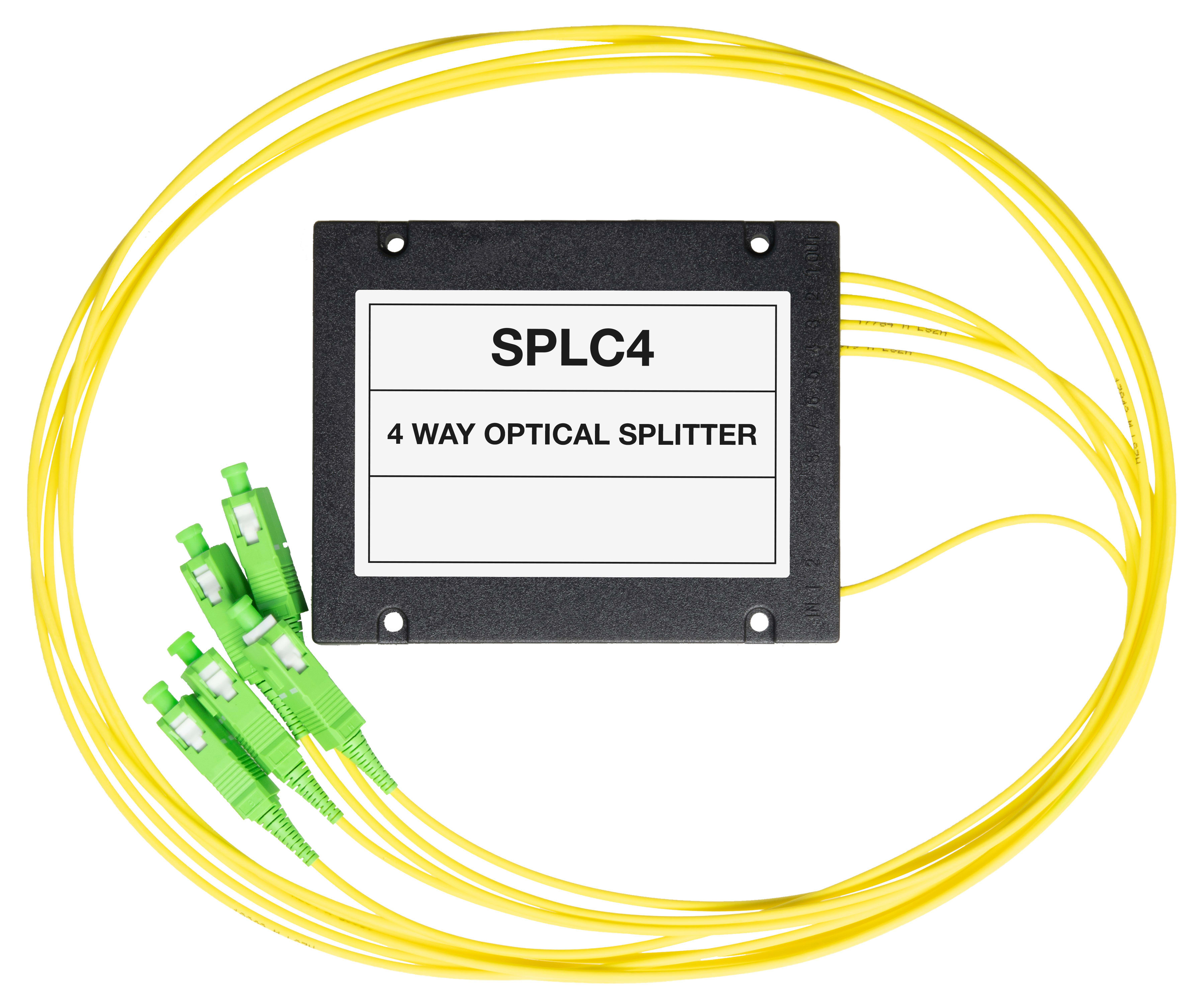 LEM ELETTRONICA - Splitter ottico SPLC4 a 4 vie, connettore SC/APC, 1260-1650nm, perdita passaggio massima 7,3dB.